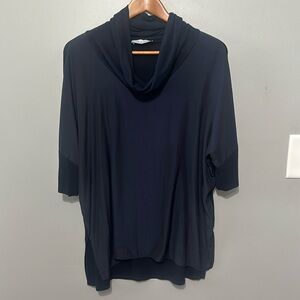Lola & Sophie New York Blouse, Blue, Short Sleeve, Cowl Neck, Excellent Cond